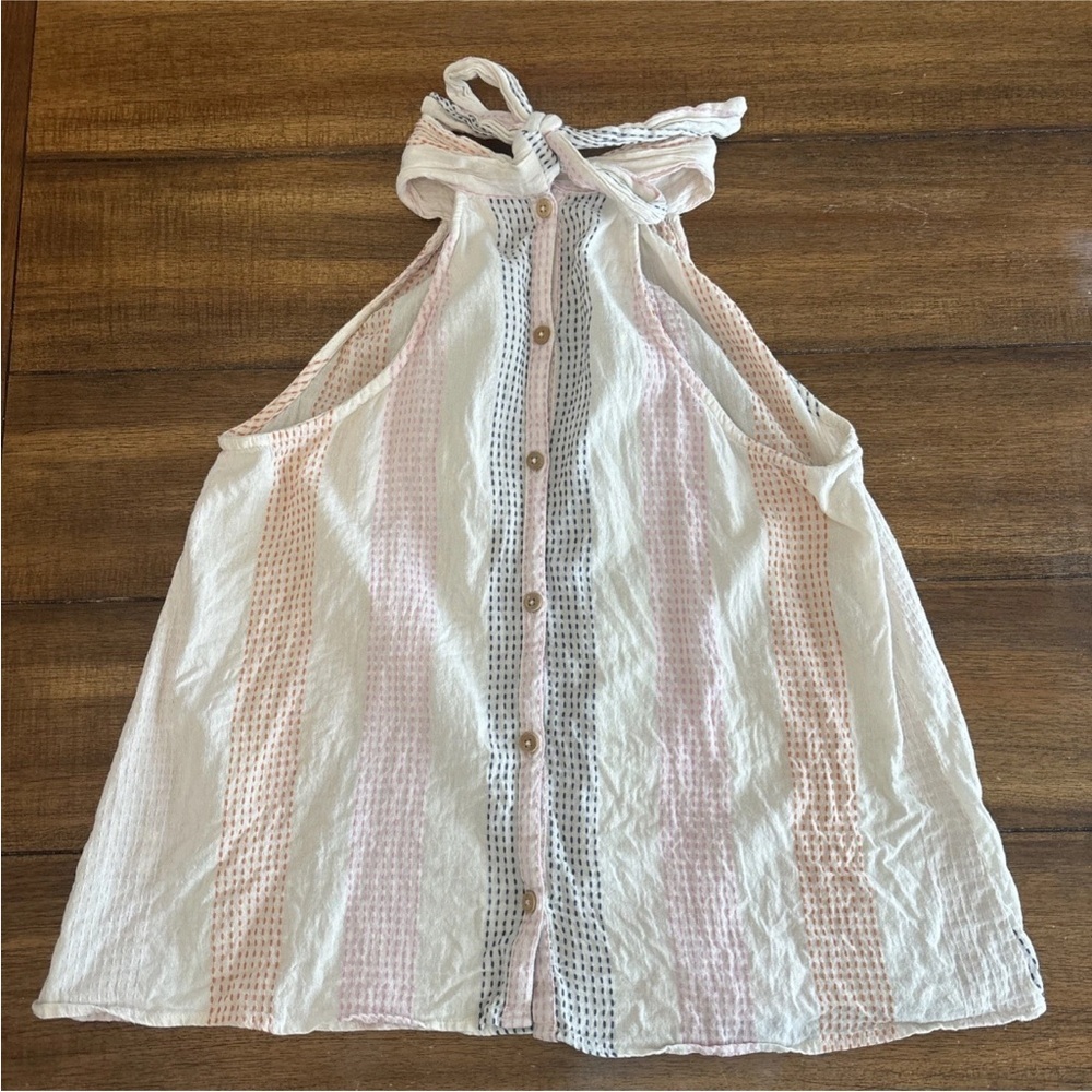 THML Anthropologie Boho Tank Top Embroidered Sz L Tassel Halter Gauze Sleeveless - Picture 11 of 14